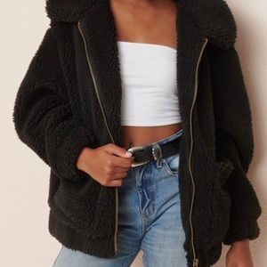 Black Zip Up Teddy Jacket